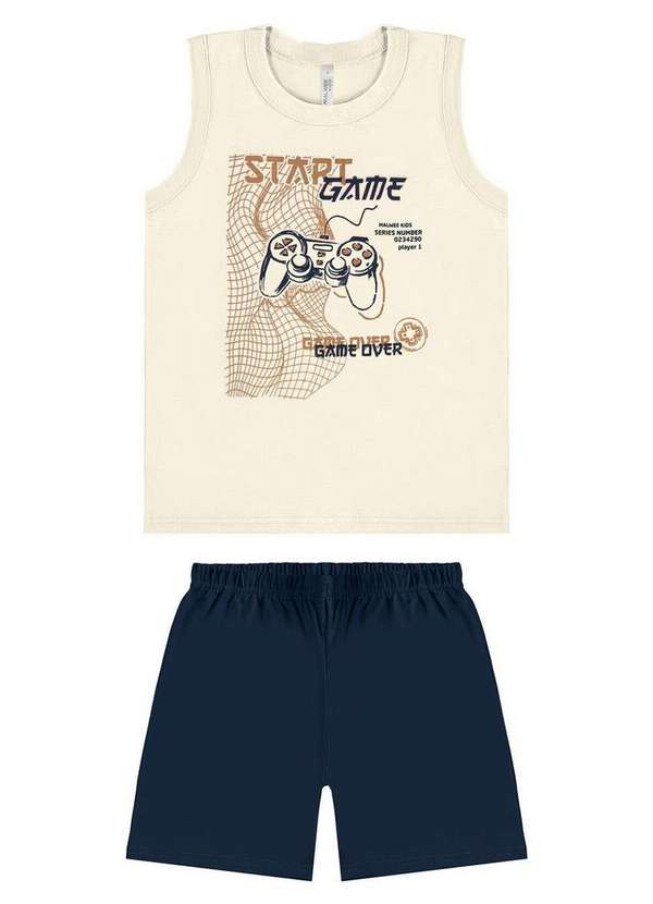 Malwee - Pijama Infantil Menino Curto Malwee 1000130585 02143-Off-White-Marinho 2