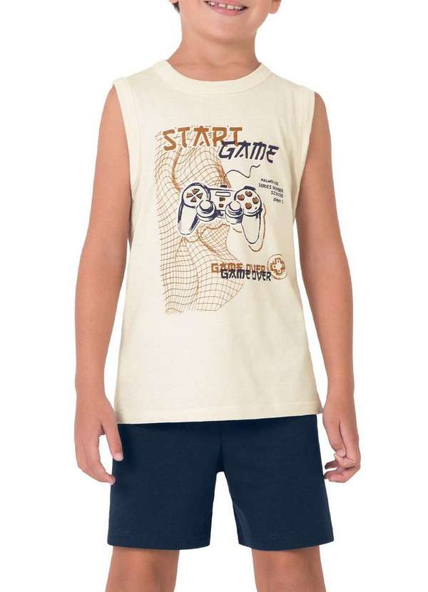 Malwee - Pijama Infantil Menino Curto Malwee 1000130585 02143-Off-White-Marinho