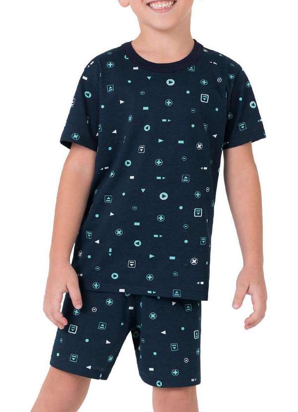 Malwee - Pijama Infantil Menino Curto Malwee 1000130594 Ds82a-Azul-Marinho
