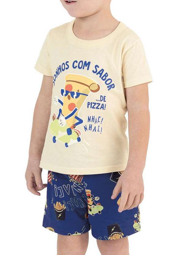 Malwee - Pijama Infantil Menino Curto Malwee 1000131957 02143-Off-White-Marinho