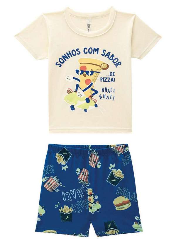 Malwee - Pijama Infantil Menino Curto Malwee 1000131957 02143-Off-White-Marinho 2