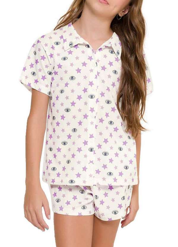 Espaço Pijama - Pijama Infantil Menina Curto com Abertura Espaço Pijama 4050036 Off-White