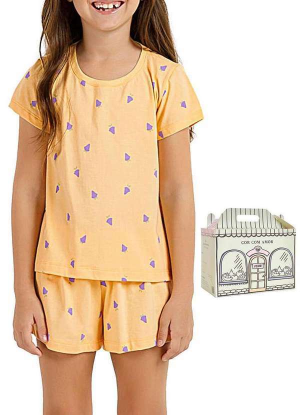 Cor com Amor - Pijama Infantil Menina Curto Cor com Amor 2050043 Amarelo