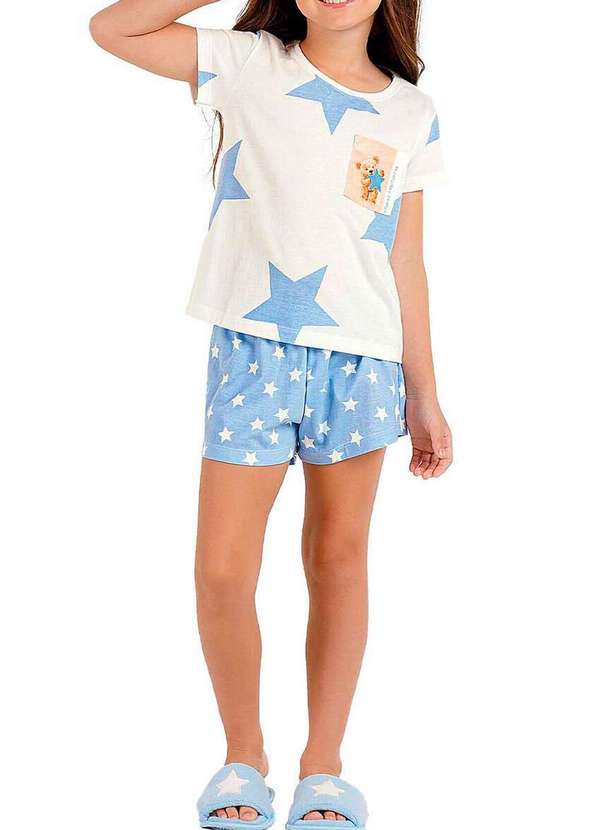 Cor com Amor - Pijama Infantil Menina Curto Cor com Amor 2050051 Off-White-Azul 2