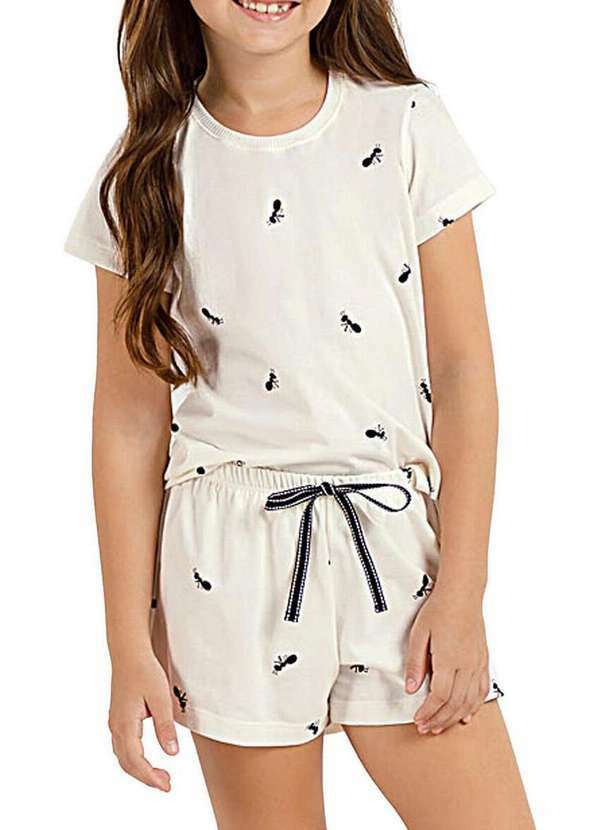Cor com Amor - Pijama Infantil Menina Curto Cor com Amor 2050058 Off-White-Formiguinha