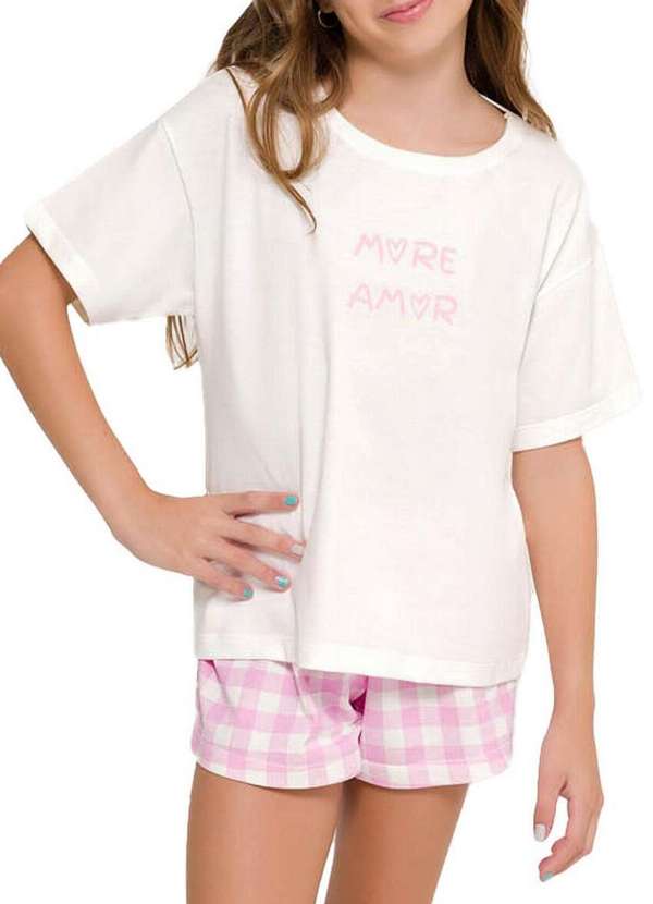 Espaço Pijama - Pijama Infantil Menina Curto Espaço Pijama 4050032 Off-White-Xadrez