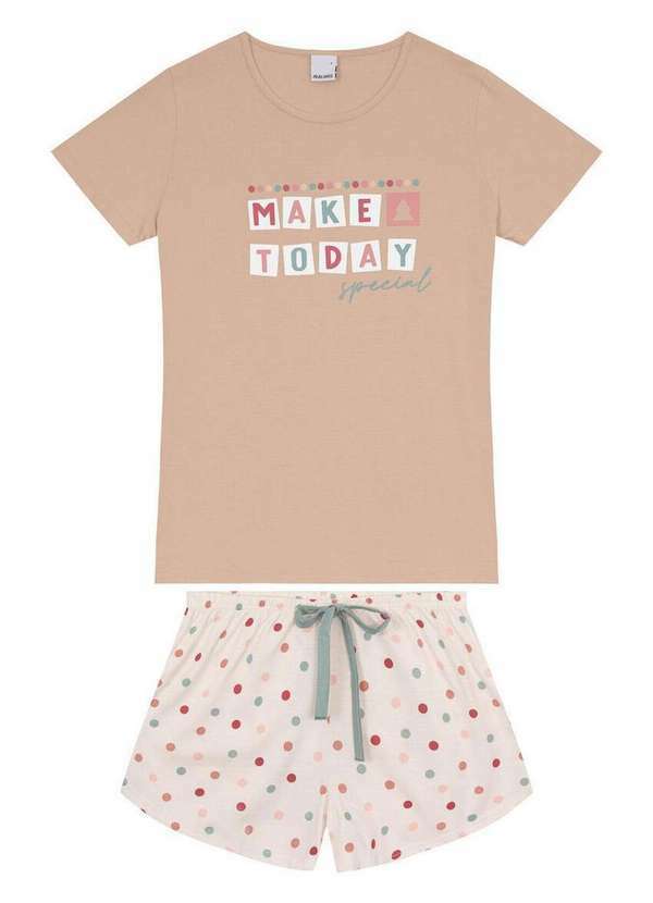 Malwee - Pijama Infantil Menina Curto Malwee 1000122402 00117-Marrom-Bege