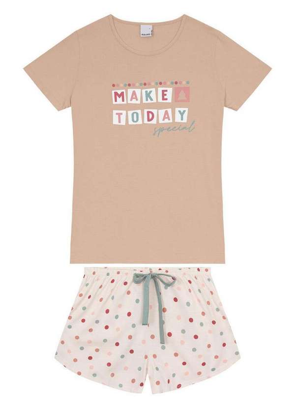 Malwee - Pijama Infantil Menina Curto Malwee 1000122402 00117-Marrom-Bege
