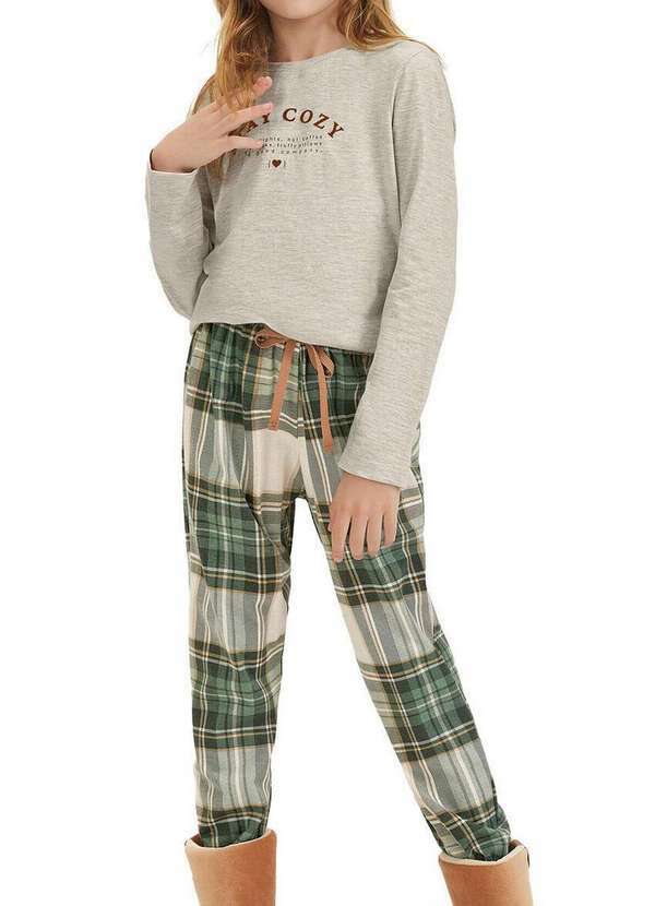 Cor com Amor - Pijama Infantil Menina Longo Cor com Amor 2050017 Mescla-Xadrez
