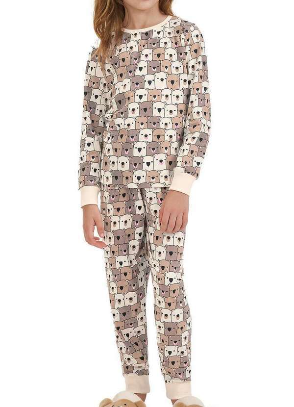 Cor com Amor - Pijama Infantil Menina Longo Cor com Amor 2050027 Bege