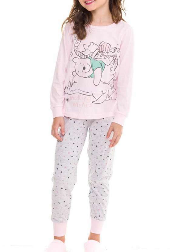 Disney - Pijama Infantil Menina Longo Disney 24.42.0001 Rosa-Cinza