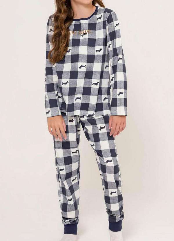 Espaço Pijama - Pijama Infantil Menina Longo Espaço Pijama 4050011 Azul-Branco
