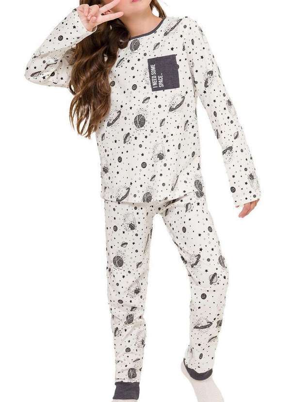 Espaço Pijama - Pijama Infantil Menina Longo Espaço Pijama 4050012 Off-White