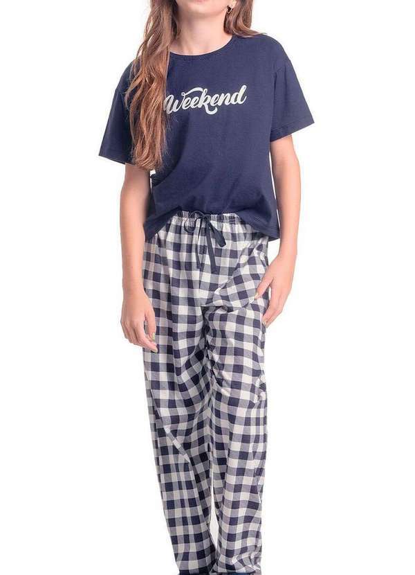 Espaço Pijama - Pijama Infantil Menina Longo Espaço Pijama 4050050 Azul-Xadrez