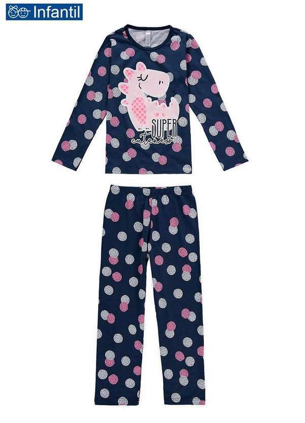 Malwee - Pijama Infantil Menina Longo Malwee 1000077421 Bd00b-Azul-Marinho