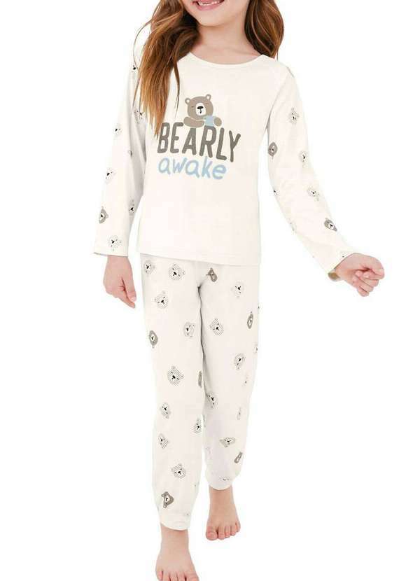 Malwee - Pijama Infantil Menina Longo Malwee 1000124682 02143-Off-White
