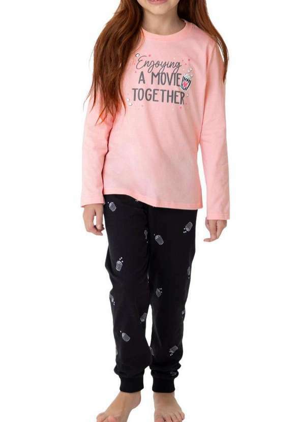 Malwee - Pijama Infantil Menina Longo Malwee 1000126844 01345-Rosa-Preto