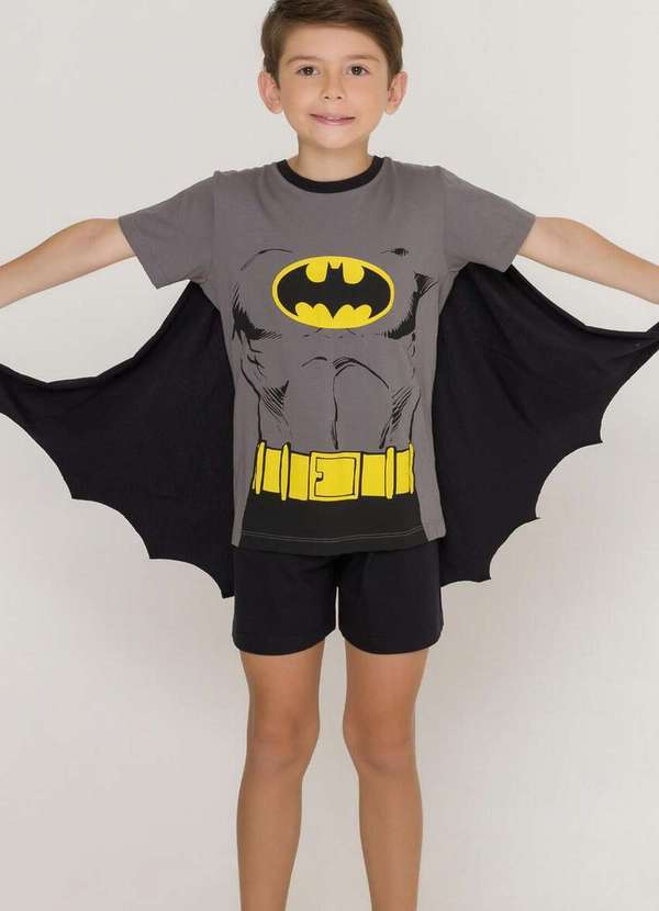 Warner Bros - Pijama Infantil Menino Curto Batman 52.39.0001 Chumbo-Preto