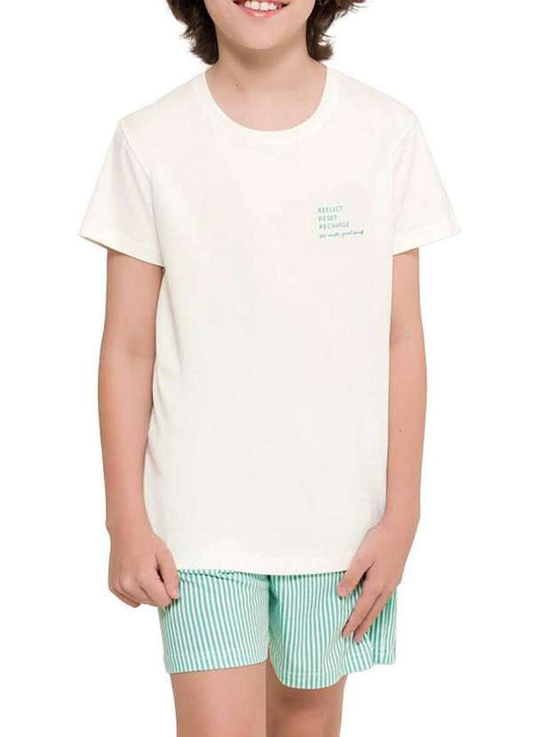 Espaço Pijama - Pijama Infantil Menino Curto Espaço Pijama 4060011 Off-White-Verde-Listras