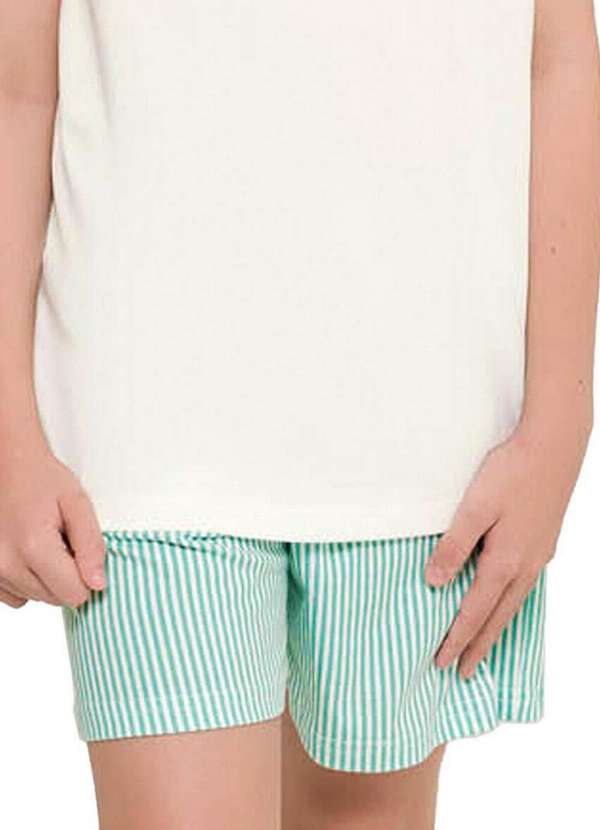 Espaço Pijama - Pijama Infantil Menino Curto Espaço Pijama 4060011 Off-White-Verde-Listras 4