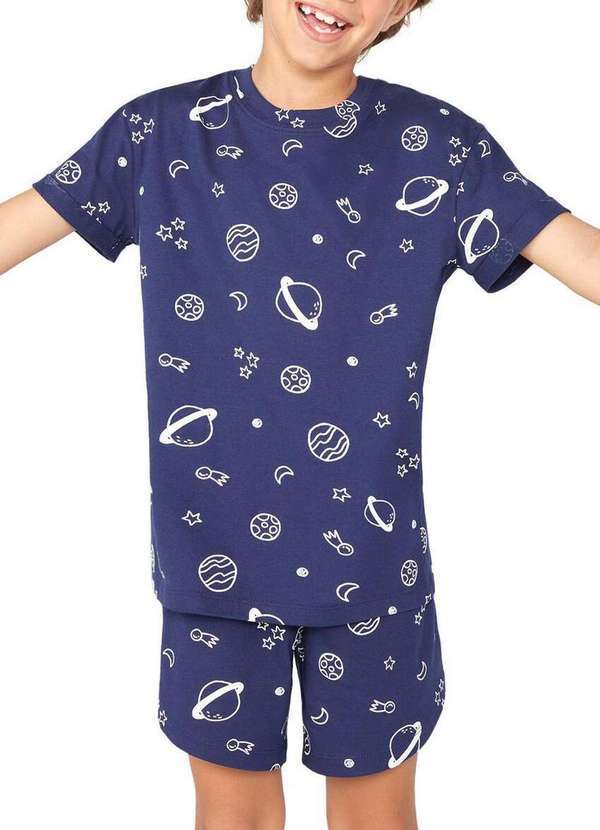 Hering - Pijama Infantil Menino Curto Hering 56kw 1c-Azul-Escuro
