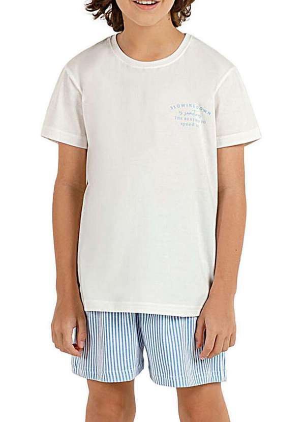 Cor com Amor - Pijama Infantil Menino Curto Kputz 2060019 Off-White-Azul