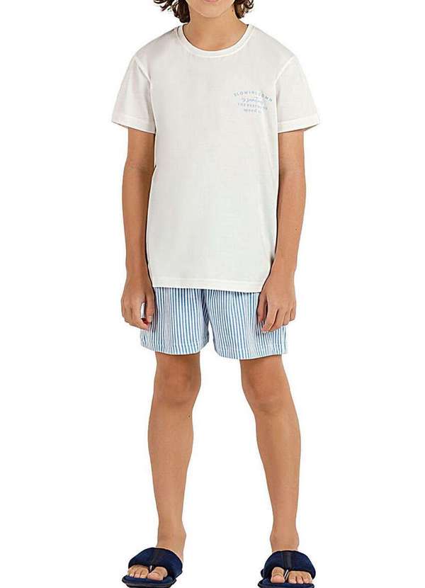 Cor com Amor - Pijama Infantil Menino Curto Kputz 2060019 Off-White-Azul 3