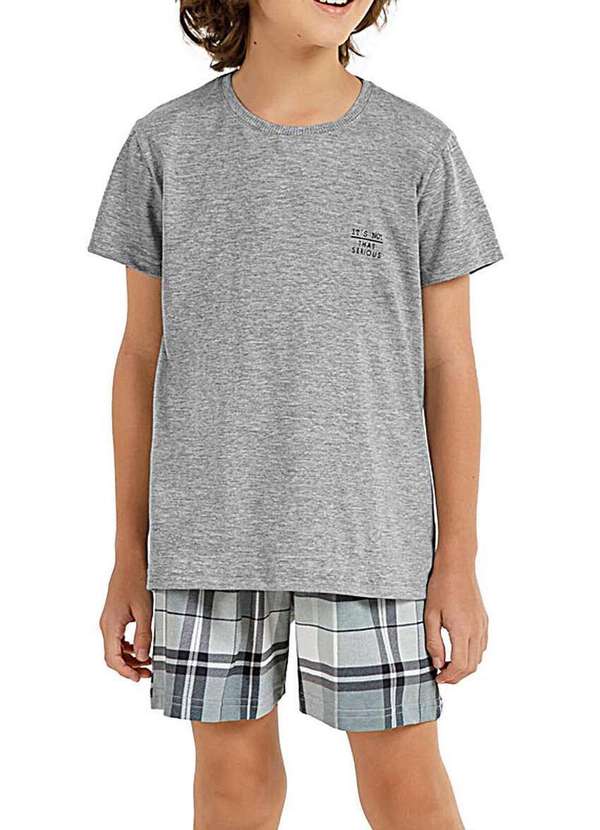 Cor com Amor - Pijama Infantil Menino Curto Kputz 2060023 Xadrez-Mescla