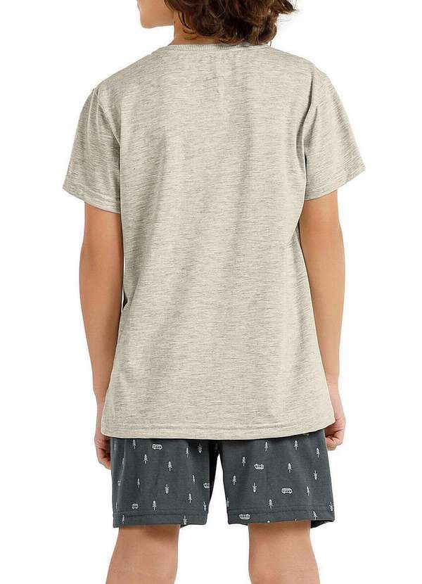 Cor com Amor - Pijama Infantil Menino Curto Kputz 2060027 Mescla-Bege-Chumbo 2