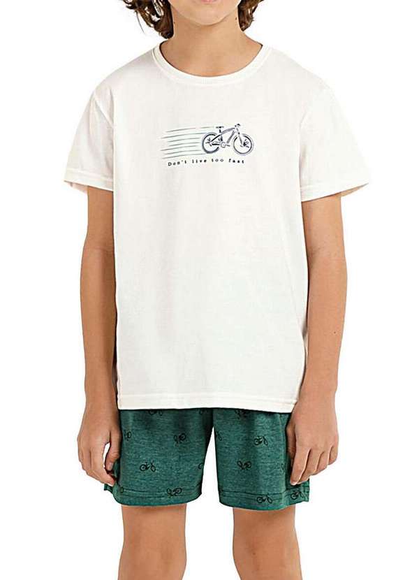 Cor com Amor - Pijama Infantil Menino Curto Kputz 2060029 Off-White-Verde