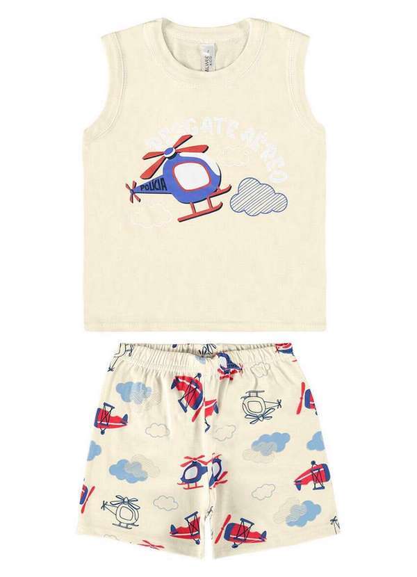 Malwee - Pijama Infantil Menino Curto Malwee 1000122833 02143-Off-White