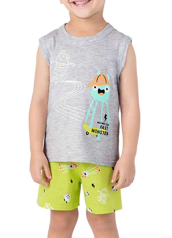 Malwee - Pijama Infantil Menino Curto Malwee 1000122833 40000-Cinza-Verde