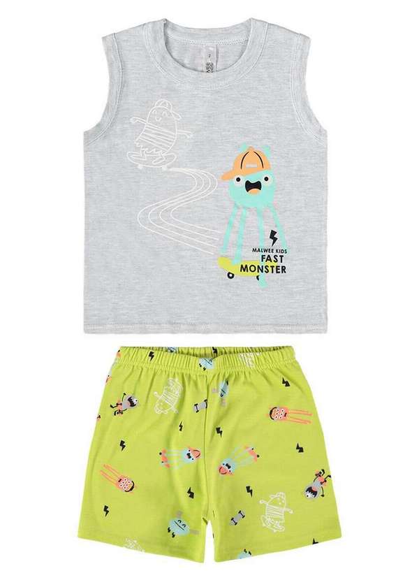 Malwee - Pijama Infantil Menino Curto Malwee 1000122833 40000-Cinza-Verde 2
