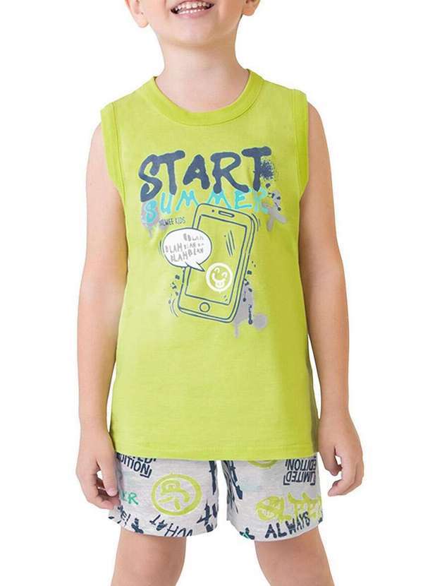 Malwee - Pijama Infantil Menino Curto Malwee 1000122842 02158-Verde-Cinza