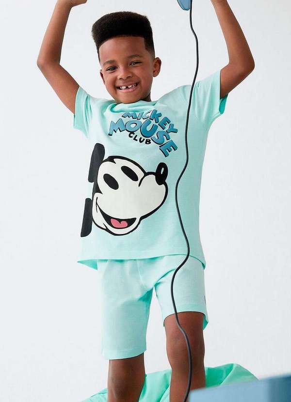 Hering - Pijama Infantil Menino Curto Mickey Mouse 56k6 Wc3-Verde-Claro