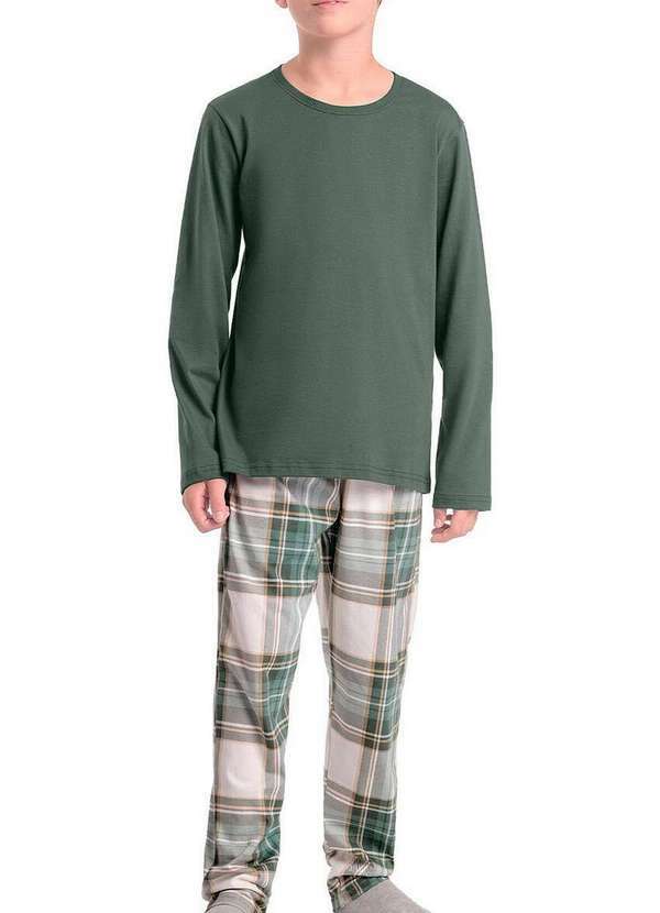 Espaço Pijama - Pijama Infantil Menino Longo Espaço Pijama 4060012 Verde-Xadrez
