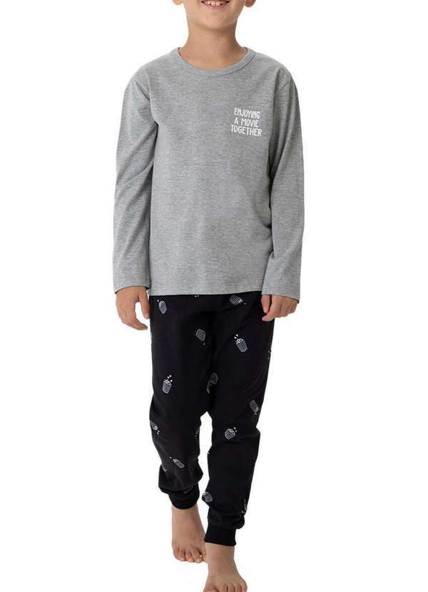Malwee - Pijama Infantil Menino Longo Malwee 1000126780 50000-Cinza-Preto