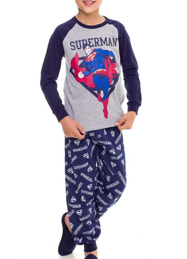 Warner Bros - Pijama Infantil Menino Longo Super Homem 27.45.0001 Cinza-Mescla-Marinho