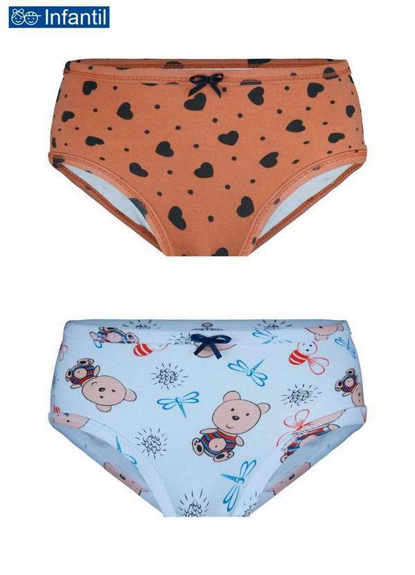Lupo - Kit com 2 Calcinhas Infantil Lobinha 18107-088 0902-Marrom-Branco