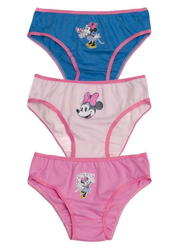 Disney - Kit com 3 Calcinha Infantil Minnie Mouse 01.03.0041 Azul-Rosa