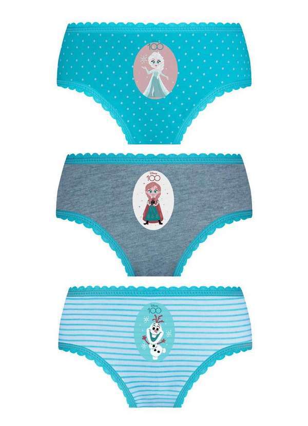 Disney - Kit com 3 Calcinhas Infantil Frozen Ii Lupo 18202-089 0906-Azul-Cinza-Branco