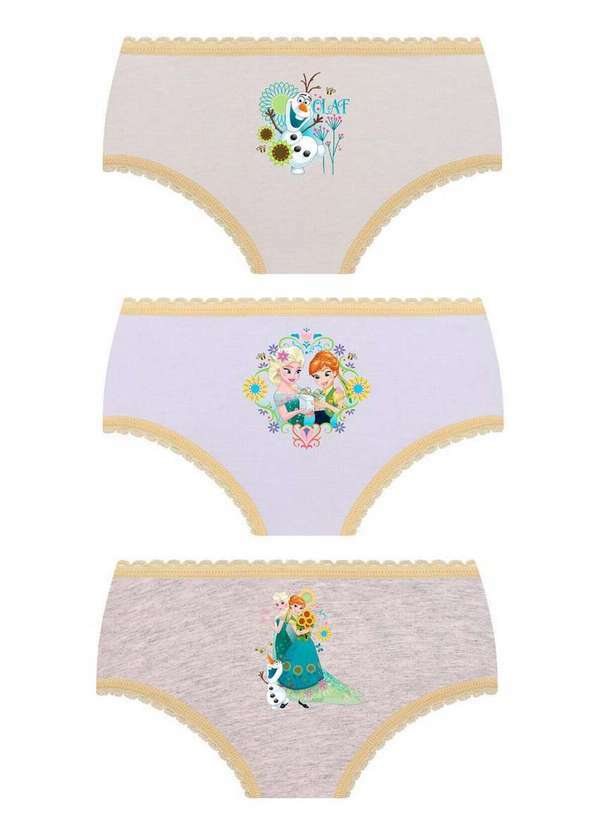 Disney - Kit com 3 Calcinhas Infantil Frozen Ii Lupo 18202-089 0909-Amarelo-Branco-Mescla