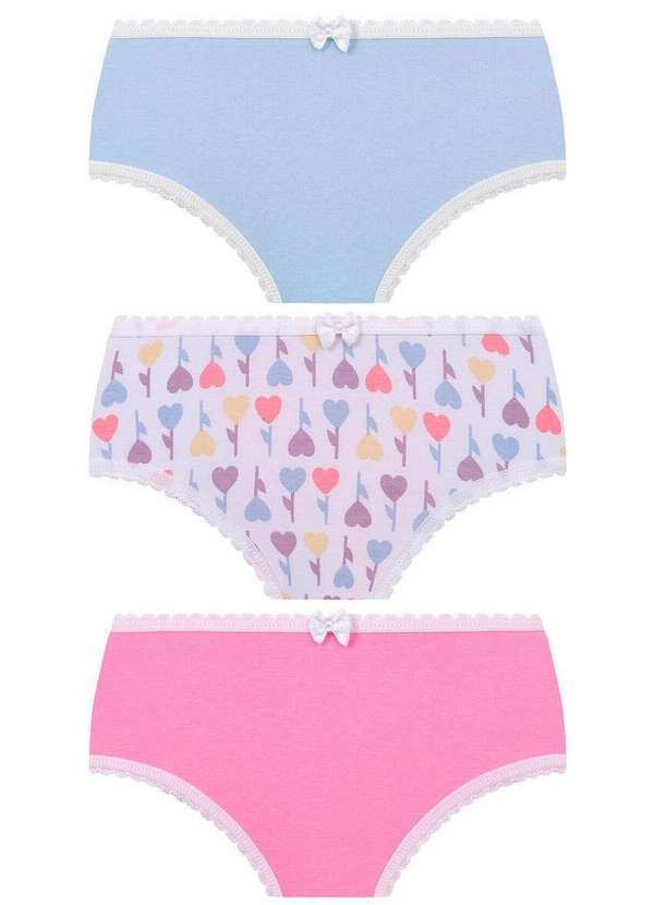 Lupo - Kit com 3 Calcinhas Infantil Lobinha 18100-089 0925-Azul-Branco-Rosa
