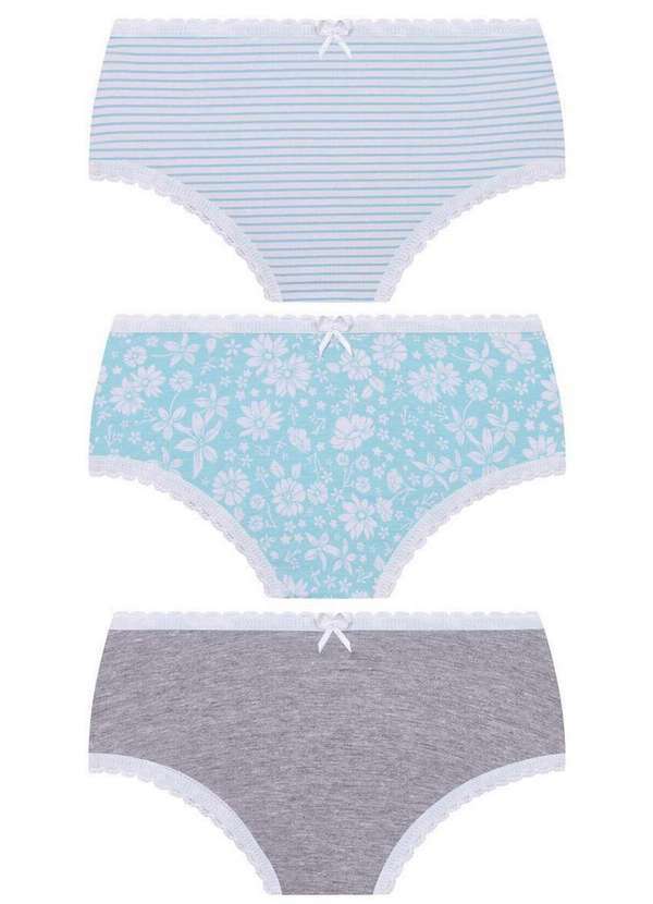Lupo - Kit com 3 Calcinhas Infantil Lobinha 18100-089 0928-Branco-Azul-Cinza