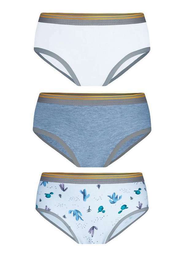 Lupo - Kit com 3 Calcinhas Infantil Lobinha 18108-089 0903-Branco-Cinza