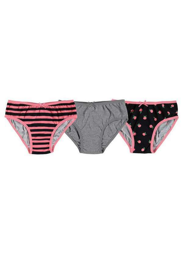 Malwee - Kit com 3 Calcinhas Infantil Malwee 1000090625 C173a-Rosa-Chumbo-Preta