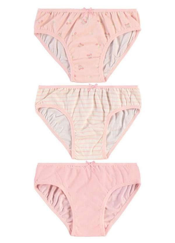Malwee - Kit com 3 Calcinhas Infantil Malwee 1000111571 D020s-Rosa-Off-White