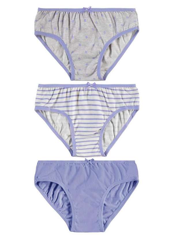 Malwee - Kit com 3 Calcinhas Infantil Malwee 1000111571 D020t-Cinza-Off-White-Lilas