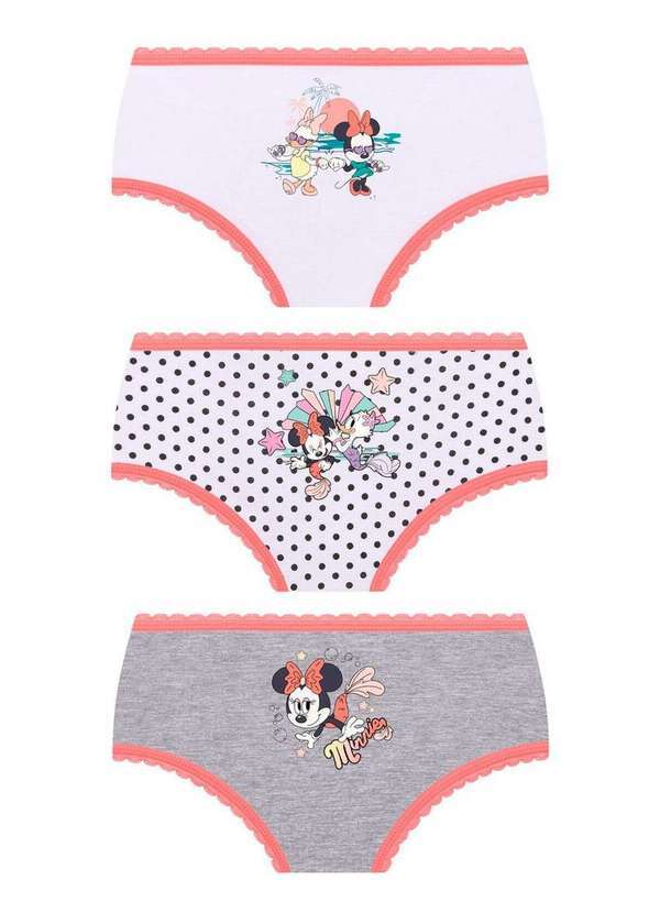 Disney - Kit com 3 Calcinhas Infantil Minnie Mouse Lupo 18200-089 0913-Branco-Cinza