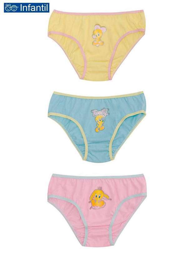 Warner Bros - Kit com 3 Calcinhas Infantil Piu-Piu 01.39.0002 Amarelo-Azul-Rosa